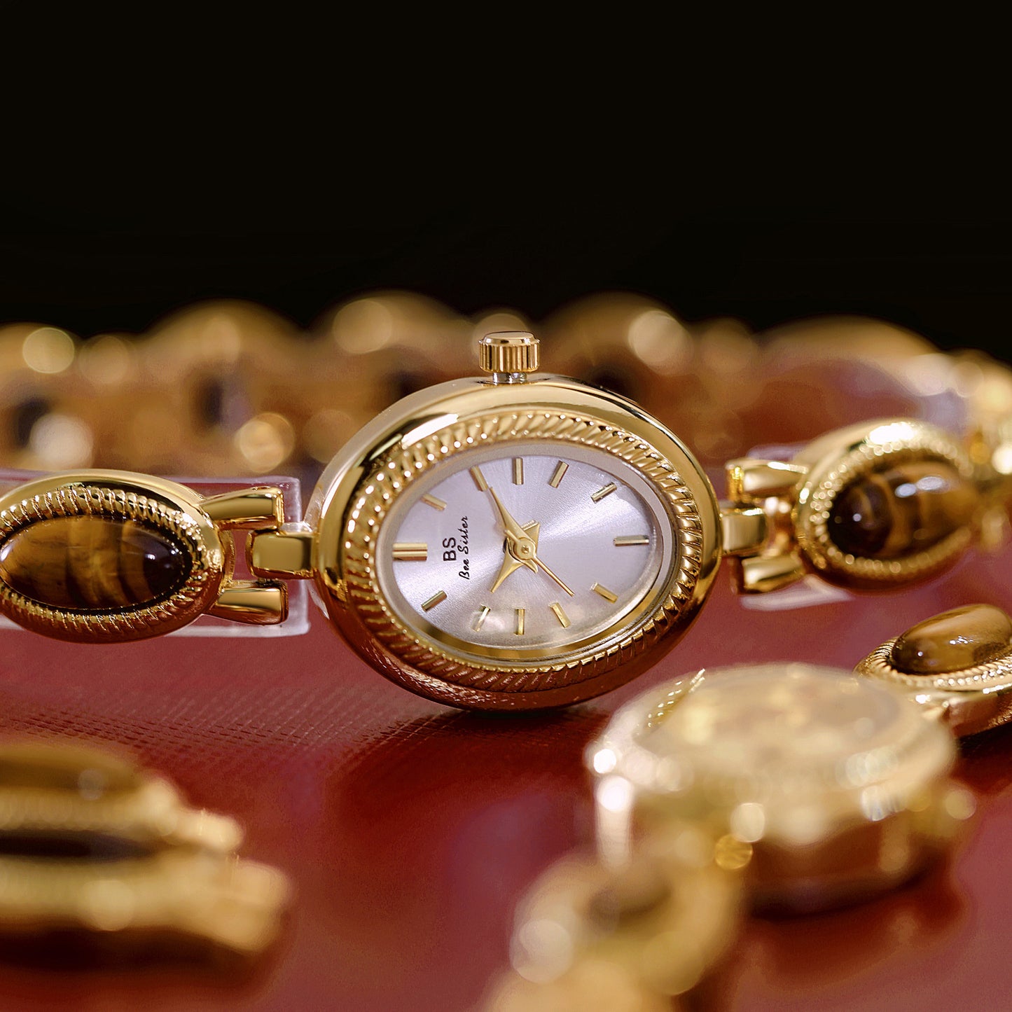 Champagne Gold Tone Tigereye Chain Watch