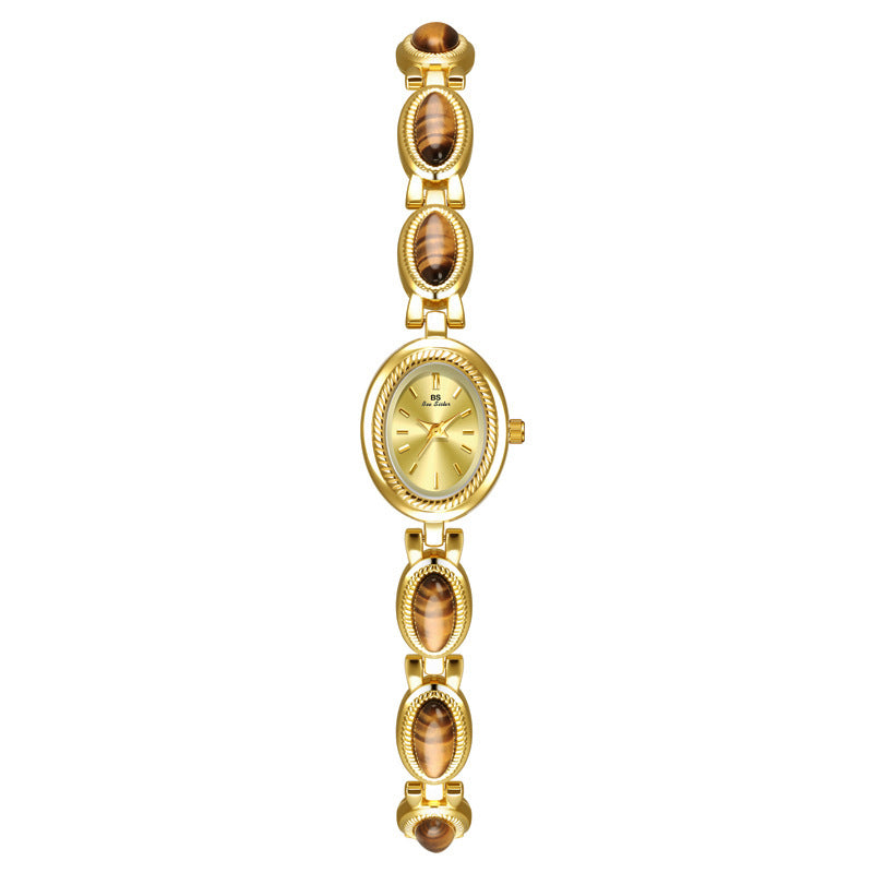 Champagne Gold Tone Tigereye Chain Watch